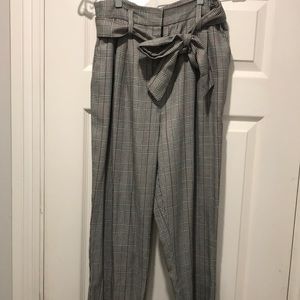 Plaid high waist trousers with tie waist